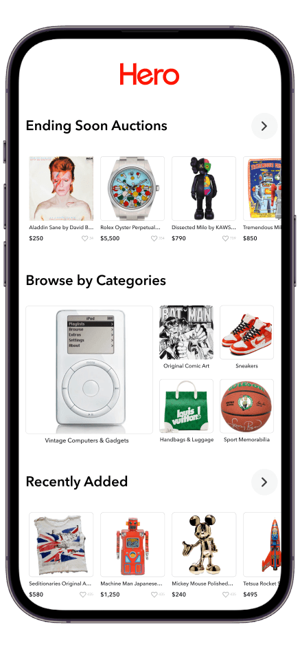 Hero app home screen on an iPhone